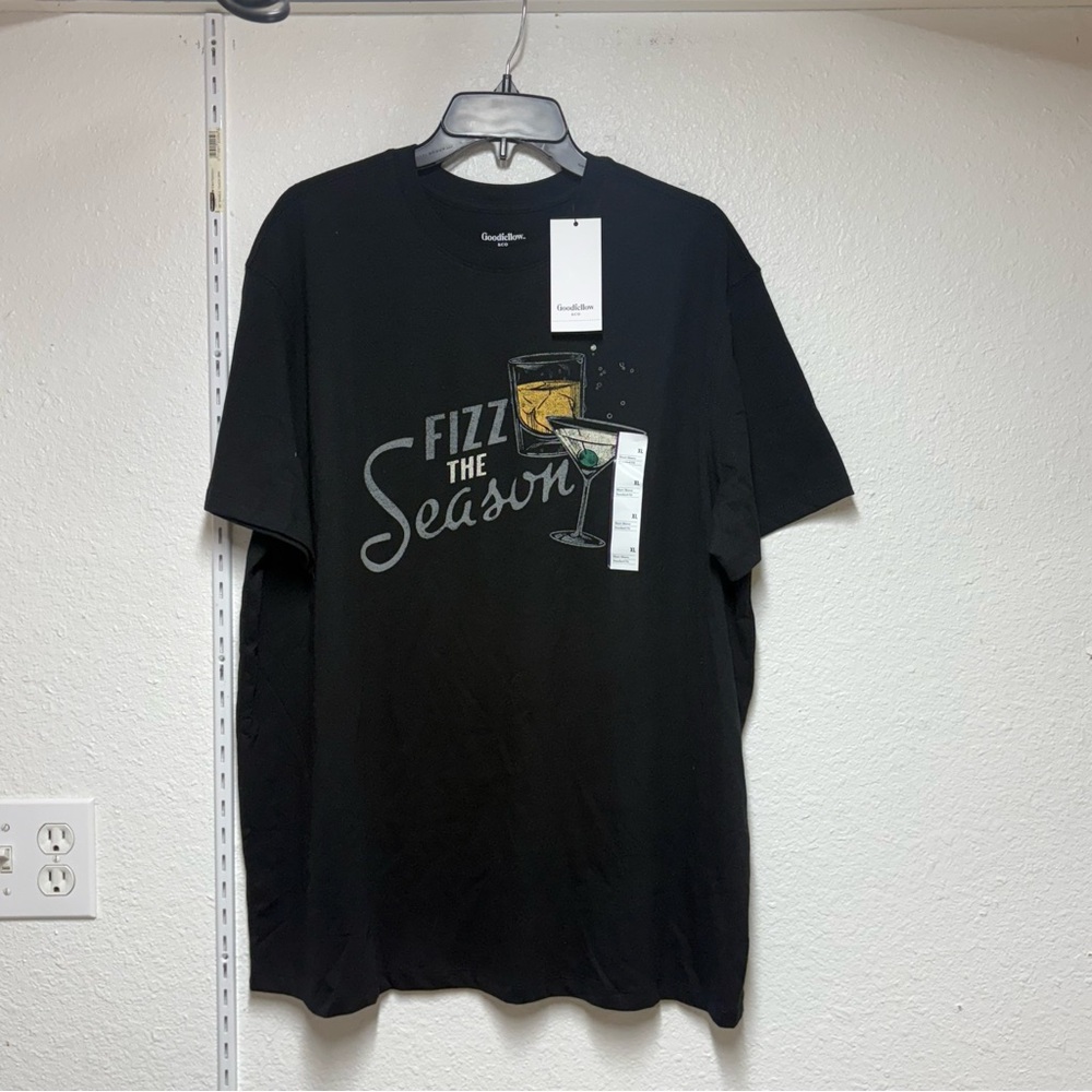 Goodfellow & Co Black Tee with Festive Drink Graphic